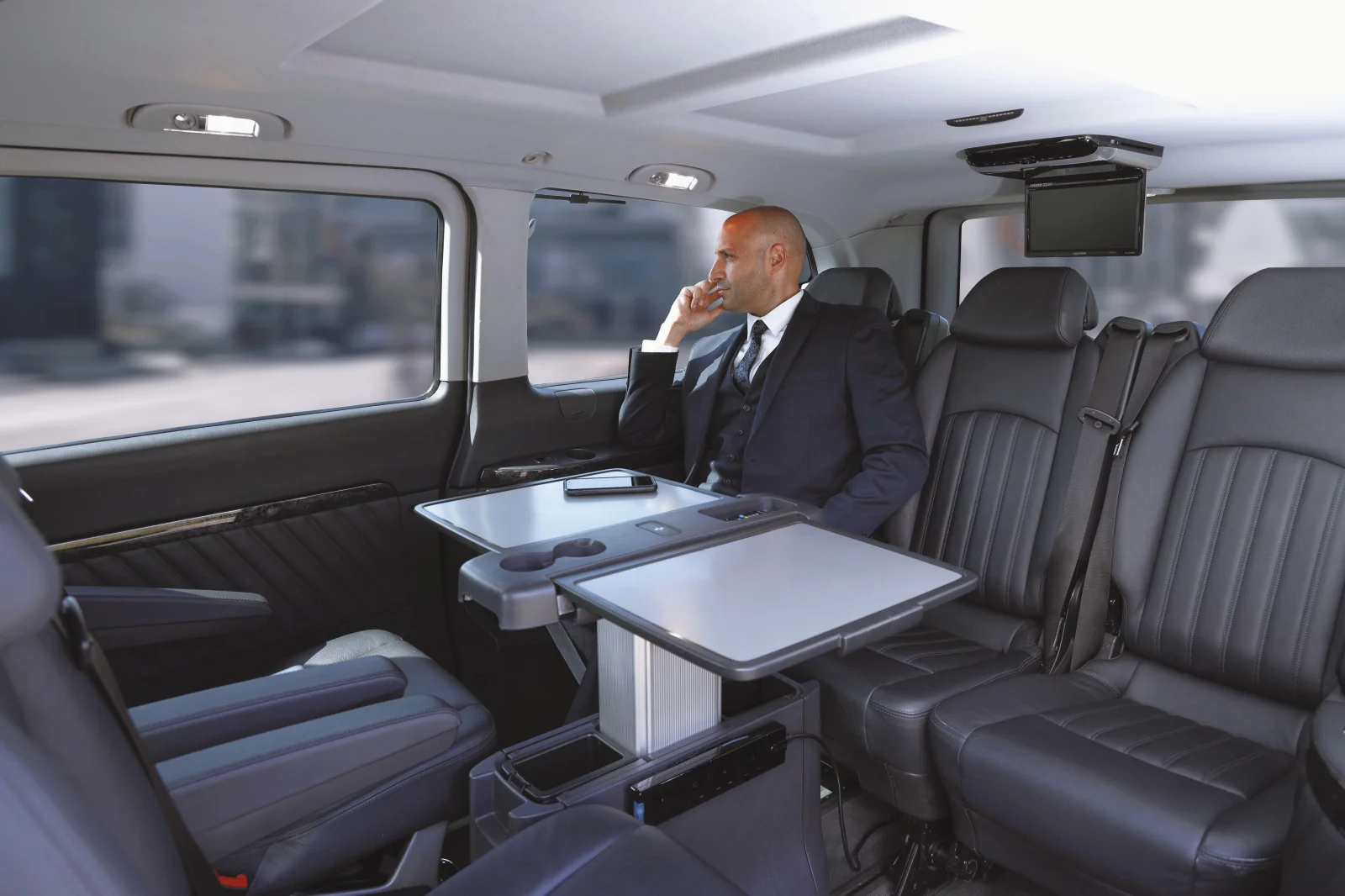 Interior of a black executive SUV